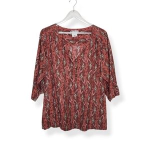 Columbia Women's Cotton Blend Paisley Print 3/4 Sleeves Top Shirt Plus Size 1X